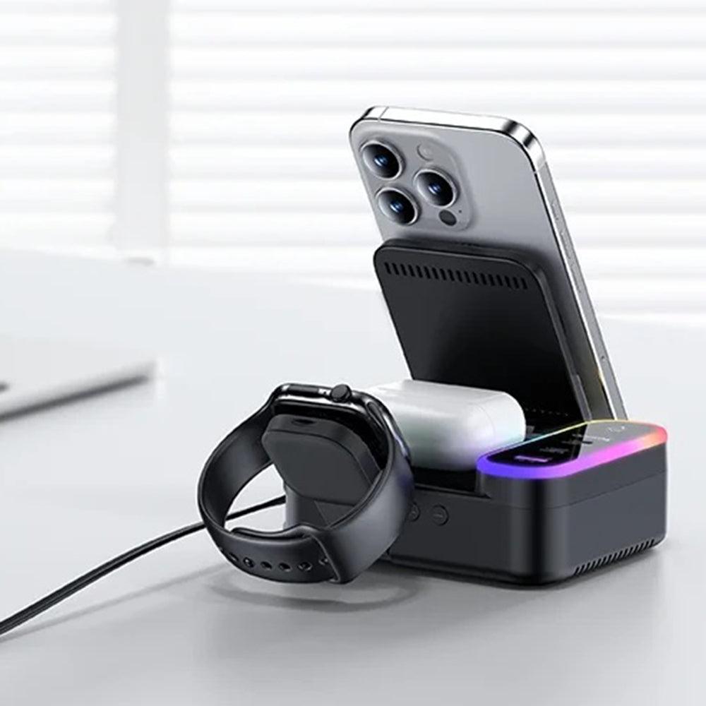 Laddstation Yesido DS38 Display QI 3in1, 65W, 3A, 1 x USB-A - 2 x USB-C, Svart