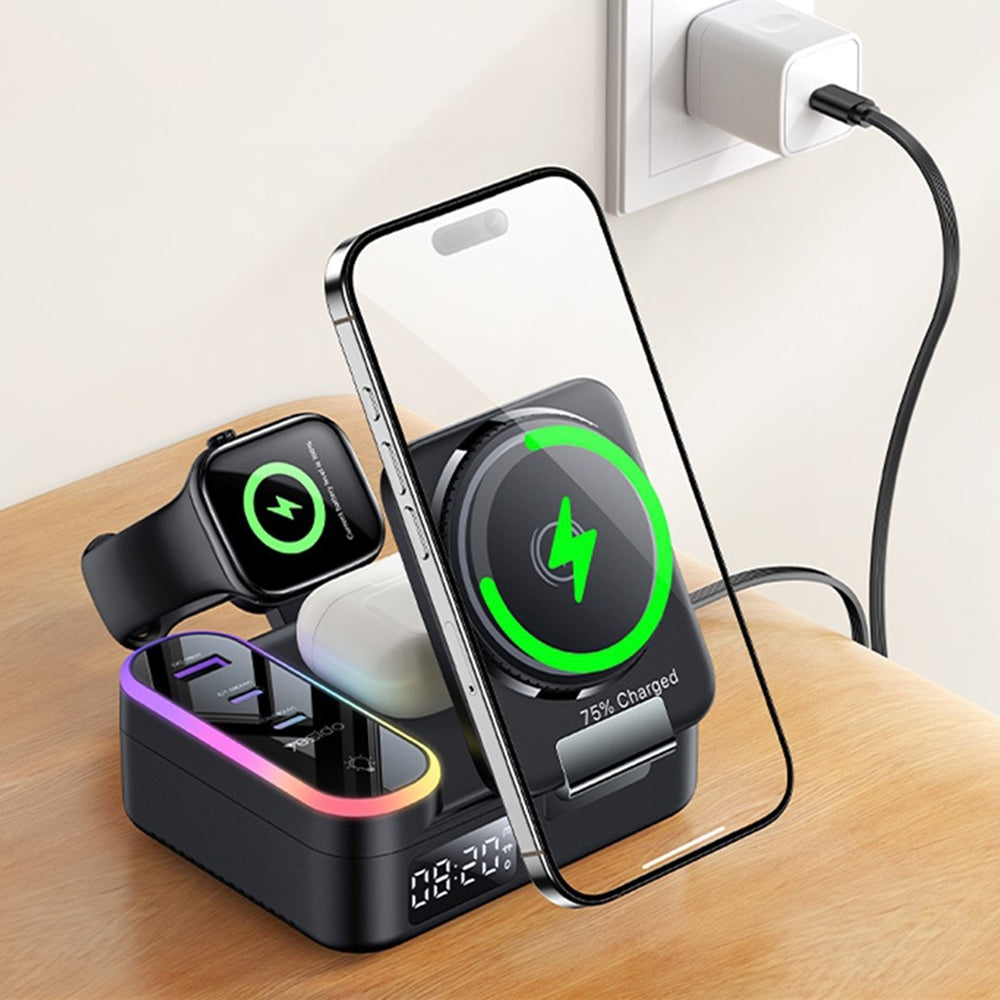 Laddstation Yesido DS38 Display QI 3in1, 65W, 3A, 1 x USB-A - 2 x USB-C, Svart