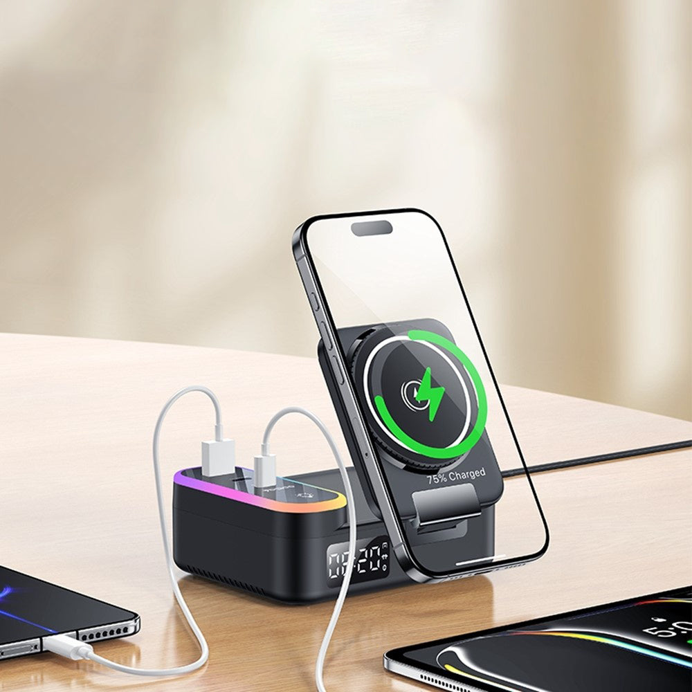 Laddstation Yesido DS38 Display QI 3in1, 65W, 3A, 1 x USB-A - 2 x USB-C, Svart
