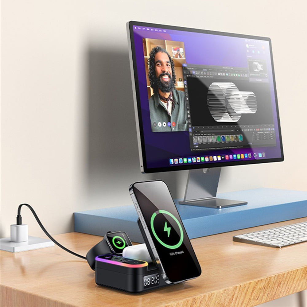 Laddstation Yesido DS38 Display QI 3in1, 65W, 3A, 1 x USB-A - 2 x USB-C, Svart
