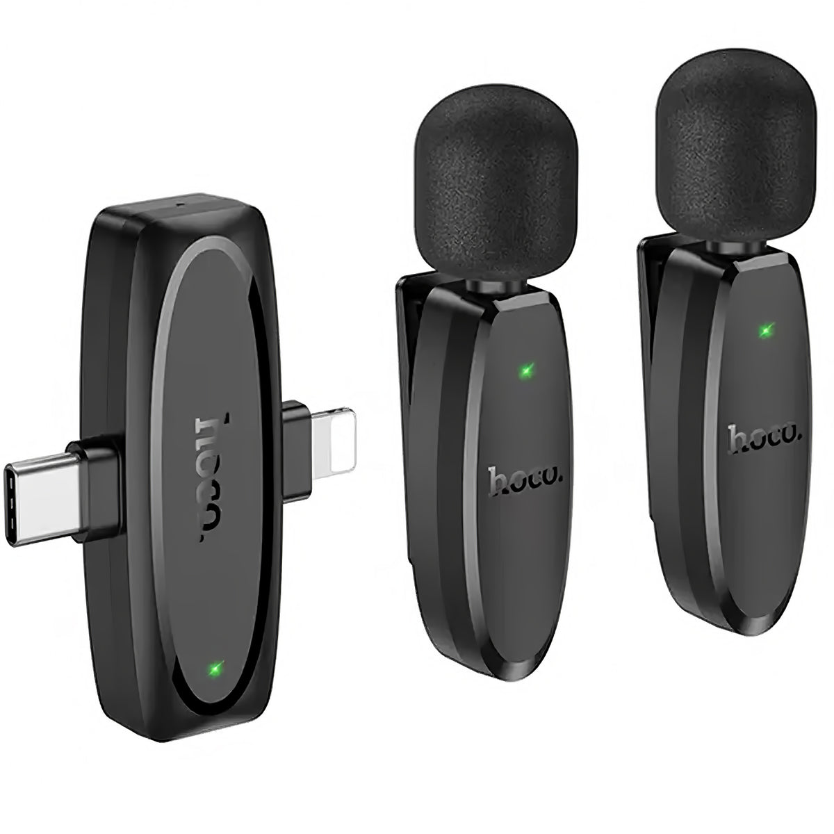 Lavaliermikrofon HOCO L15, USB-C / Lightning, Set med 2 stycken, Svart