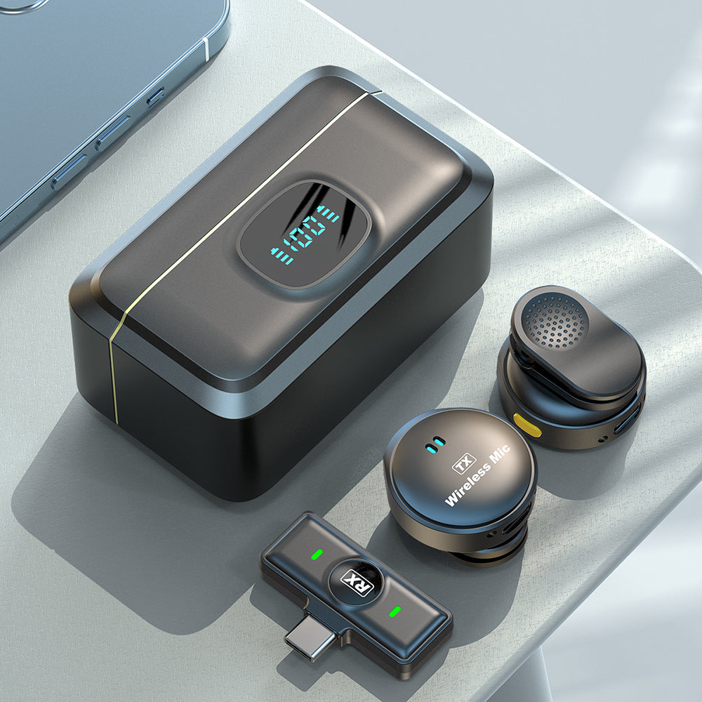 Techsuit LW5 lavaliermikrofon, USB-C, set med 2 stycken, svart