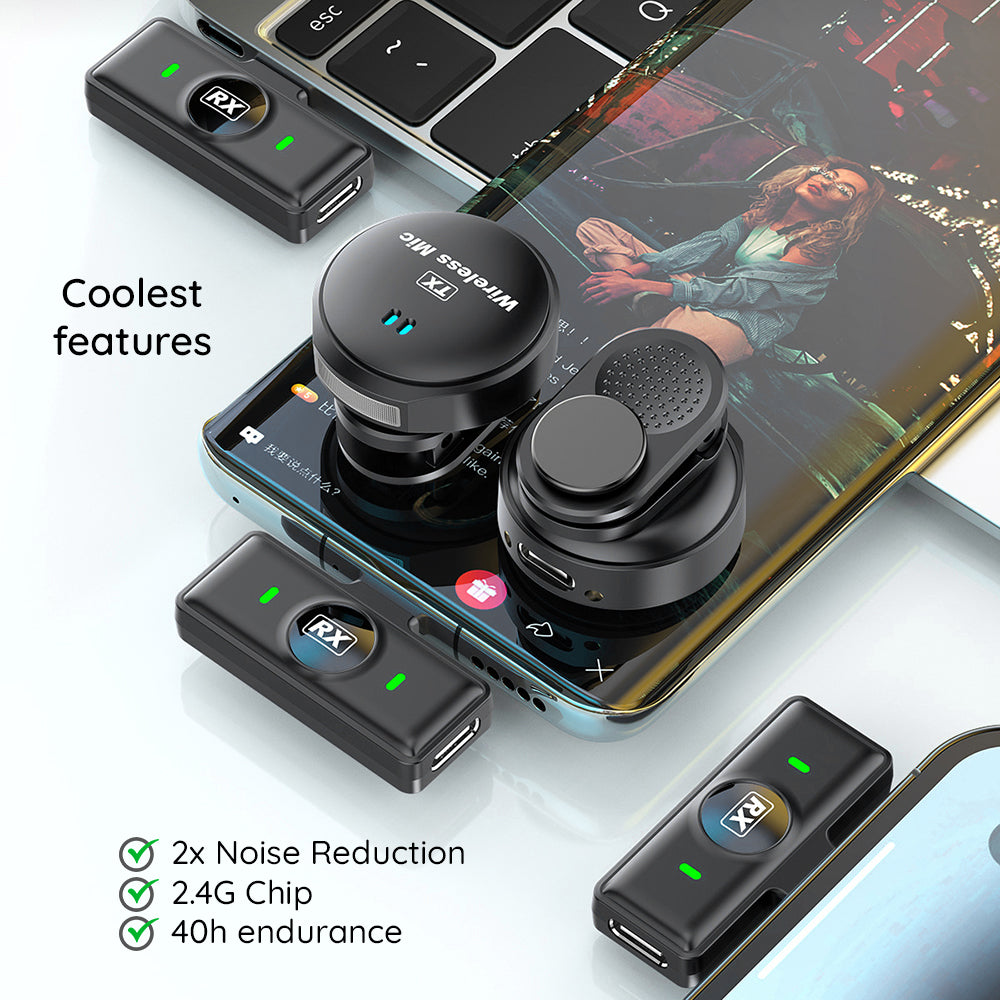 Techsuit LW5 lavaliermikrofon, USB-C, set med 2 stycken, svart