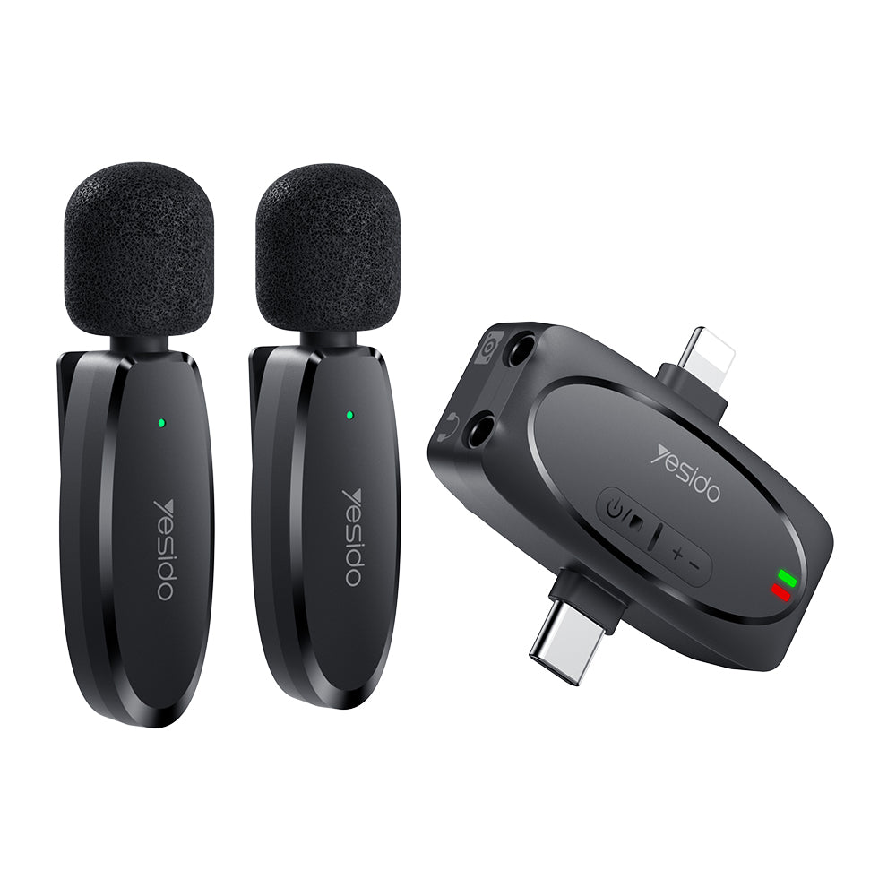 Lavaliermikrofon Yesido KR15, USB-C / Lightning, Set med 2 stycken, Svart