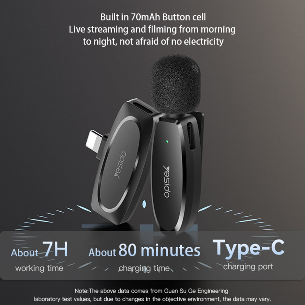 Lavaliermikrofon Yesido KR15, USB-C / Lightning, Set med 2 stycken, Svart