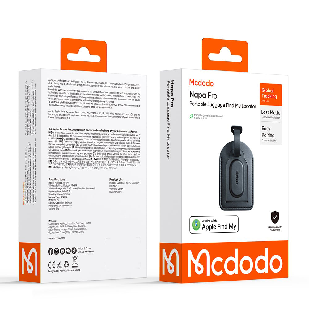 Mcdodo SmartTag Luggage Napa Pro AT-3790 för iOS-serien, svart