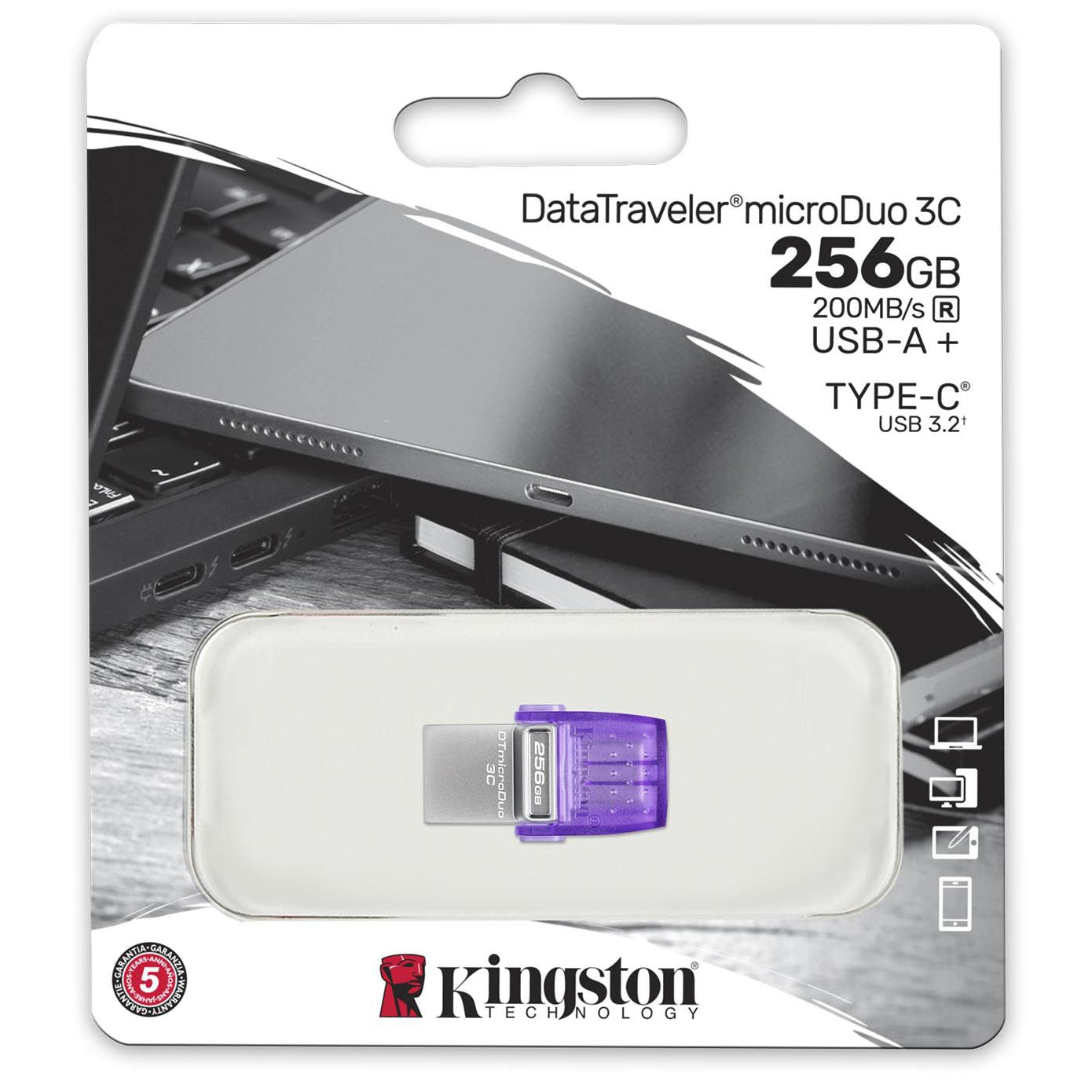 Externminne USB-A - USB-C Kingston microDuo 3C, 256Gb DTDUO3CG3/256GB