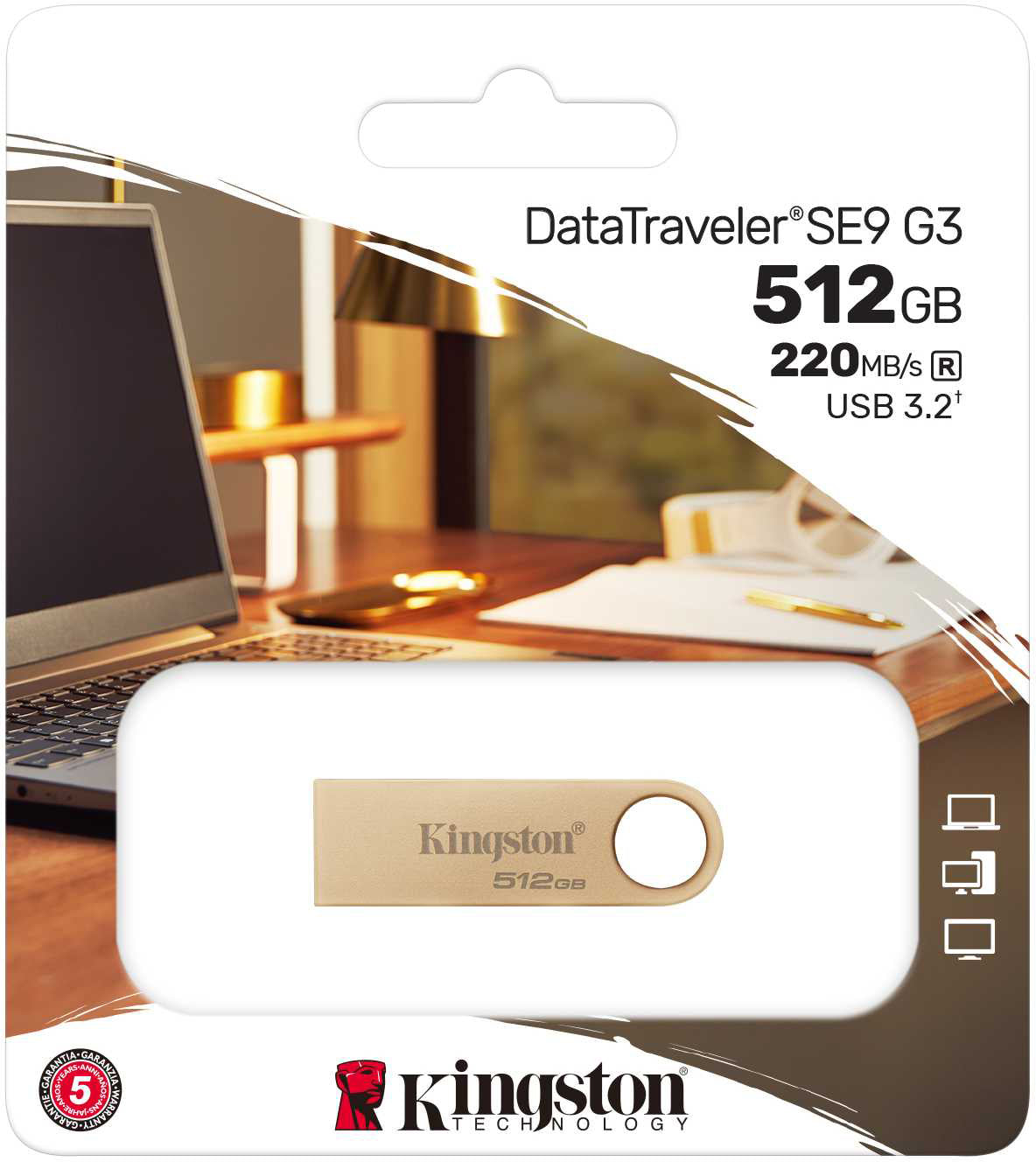 Externminne USB-A 3.2 Kingston DT SE9 G3, 512Gb DTSE9G3/512GB