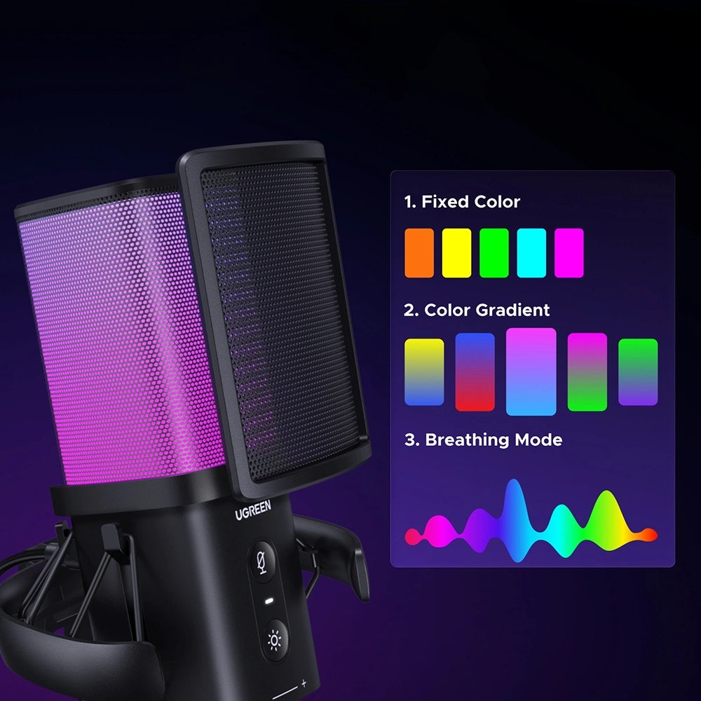 Cardioid Mikrofon UGREEN CM581 (65629), RGB, USB-C, 1.5m, Svart