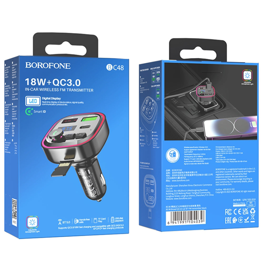FM Bluetooth-modulator Borofone BC48, 2 x USB-A - 1 x USB-C - 1 x microSD