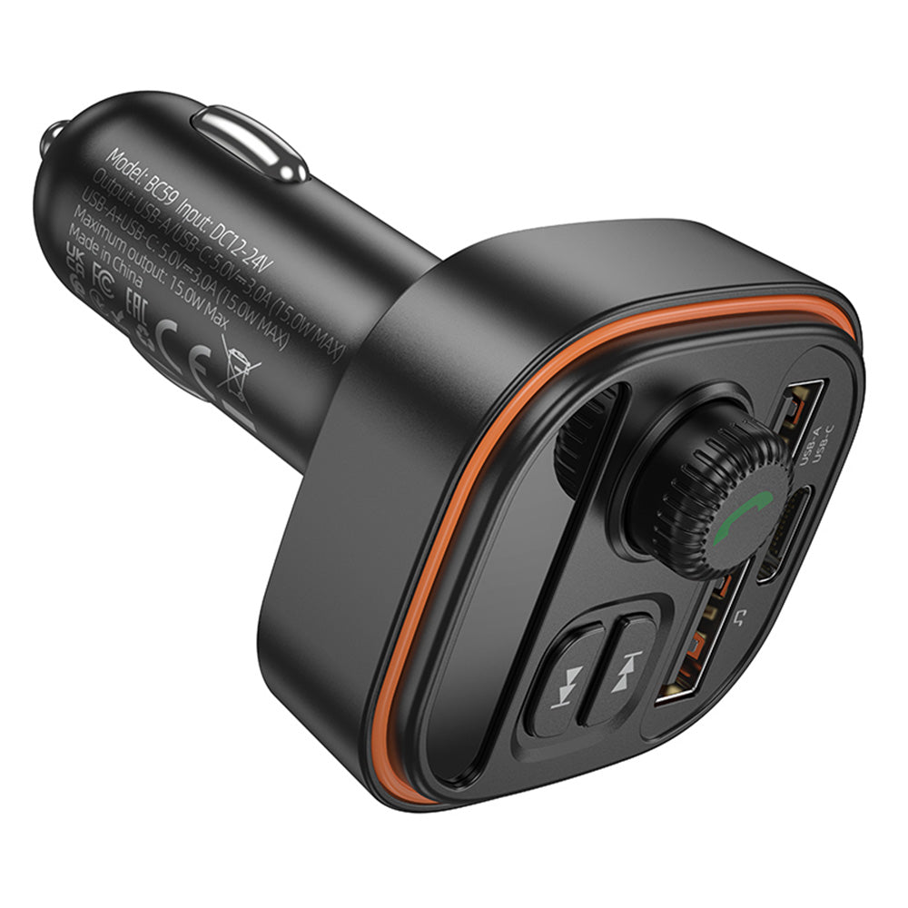 FM Bluetooth-modulator Borofone BC59 Heroic, 2 x USB-A - 1 x USB-C