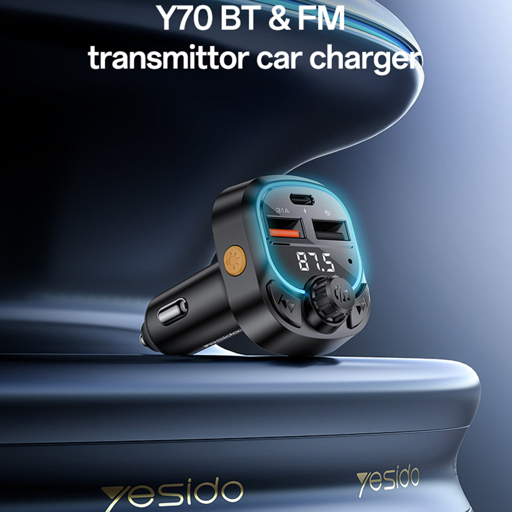 FM-modulator Bluetooth Yesido Y70, 2 x USB-A - 1 x USB-C