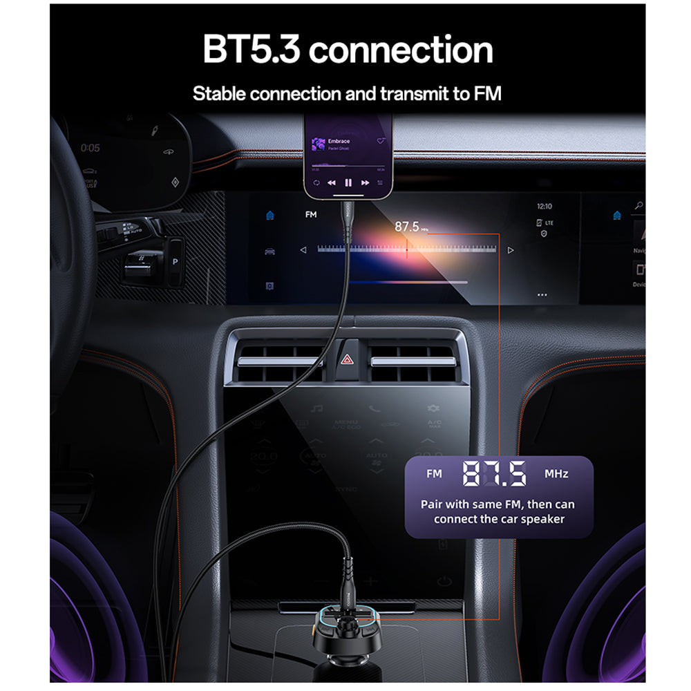 FM-modulator Bluetooth Yesido Y70, 2 x USB-A - 1 x USB-C
