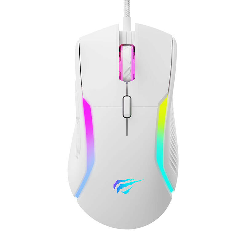 Gamingmus med sladd USB HAVIT MS1033, RGB, 800DPI - 8000DPI, Vit