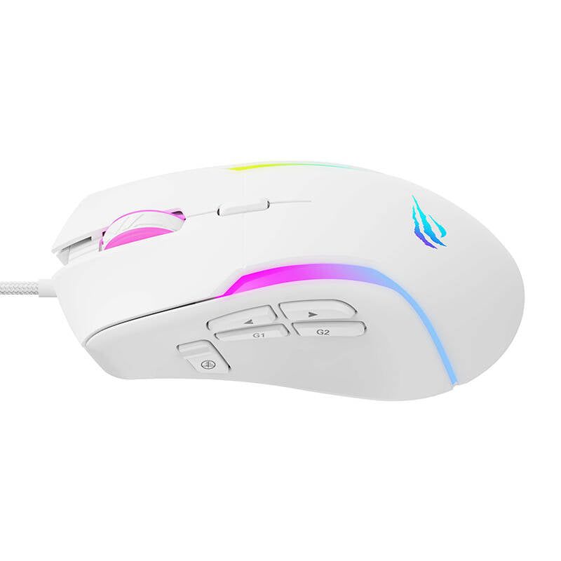 Gamingmus med sladd USB HAVIT MS1033, RGB, 800DPI - 8000DPI, Vit