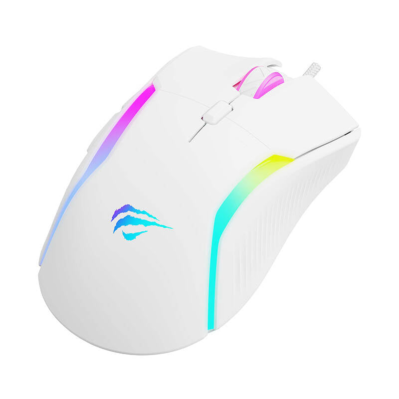 Gamingmus med sladd USB HAVIT MS1033, RGB, 800DPI - 8000DPI, Vit