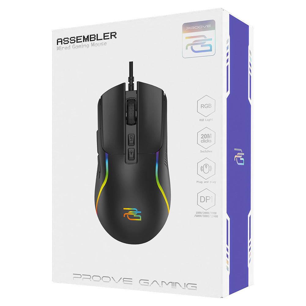 Gamingmus Proove Assembler med kabel, USB, RGB, 12400DPI, Svart CMAS00000101