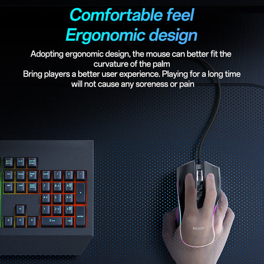 Wired USB Gaming Mouse Yesido KB20, RGB, 1000DPI - 7200DPI, Black