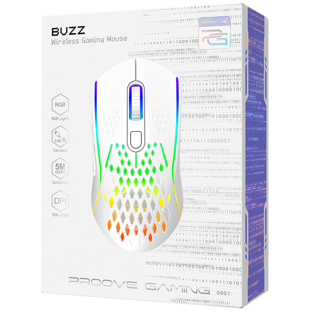 Trådlös Gamingmus Proove Buzz, RGB, 800DPI - 4800DPI, Vit WMBU00022402