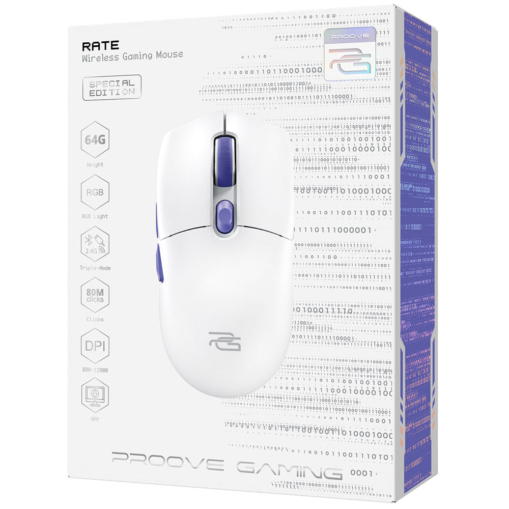 Trådlös Gamingmus Proove Rate Special Edition, 800DPI - 12000DPI, Vit CMRTWRS03002