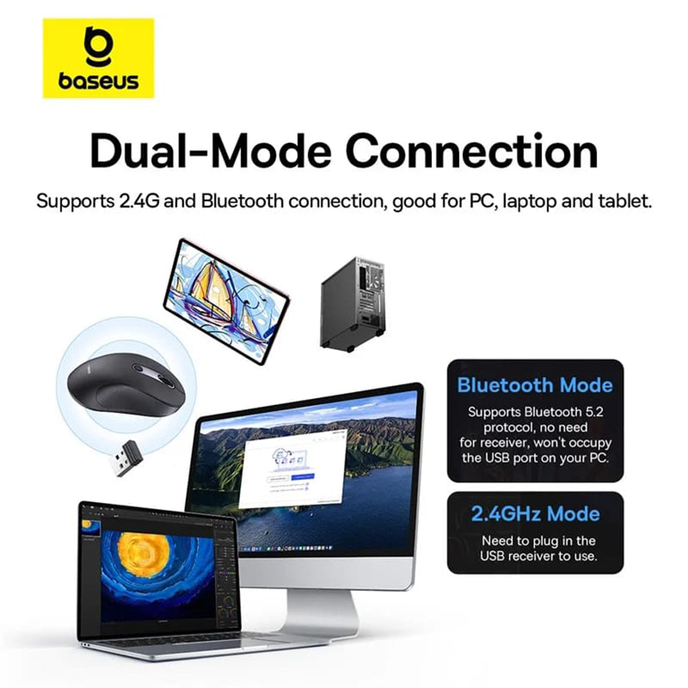 Baseus F02 trådlös mus, 4000 dpi, BT / Wi-Fi, svart B0105555505111-01