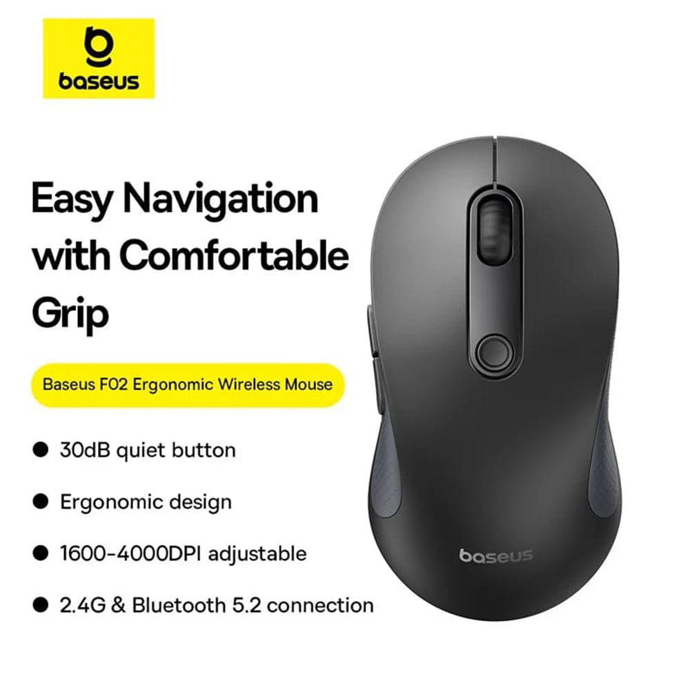 Baseus F02 trådlös mus, 4000 dpi, BT / Wi-Fi, svart B0105555505111-01