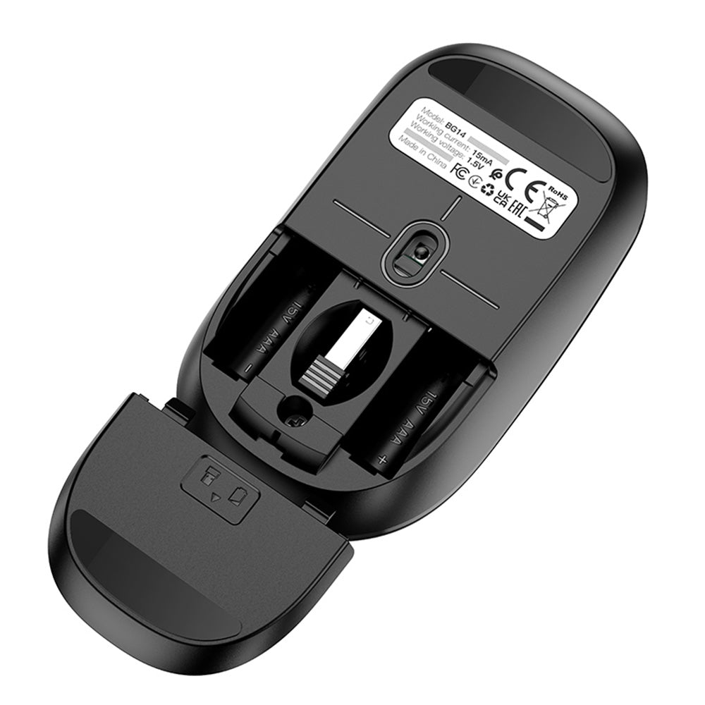 Trådlös mus Borofone BG14 Planet, 1000DPI, BT / Wi-Fi, Svart