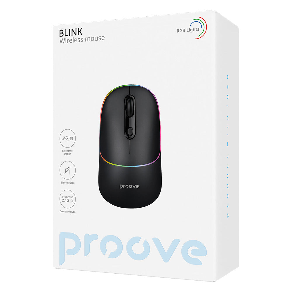 Trådlös mus Proove Blink, RGB, 800DPI - 1600DPI, BT / Wi-Fi, Svart WMBL00002001