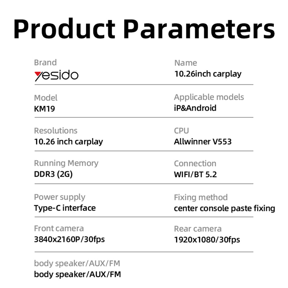Bilnavigation Yesido KM19, Wi-Fi, 10.26 tum