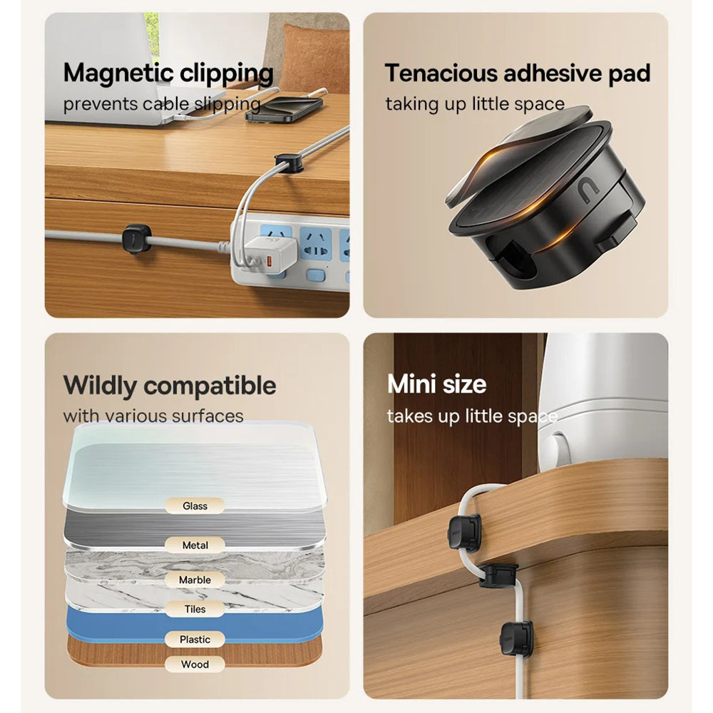 Baseus Lite Magnetic Kabelorganisatör, Set med 3 Stycken, Svart B01331106111-00