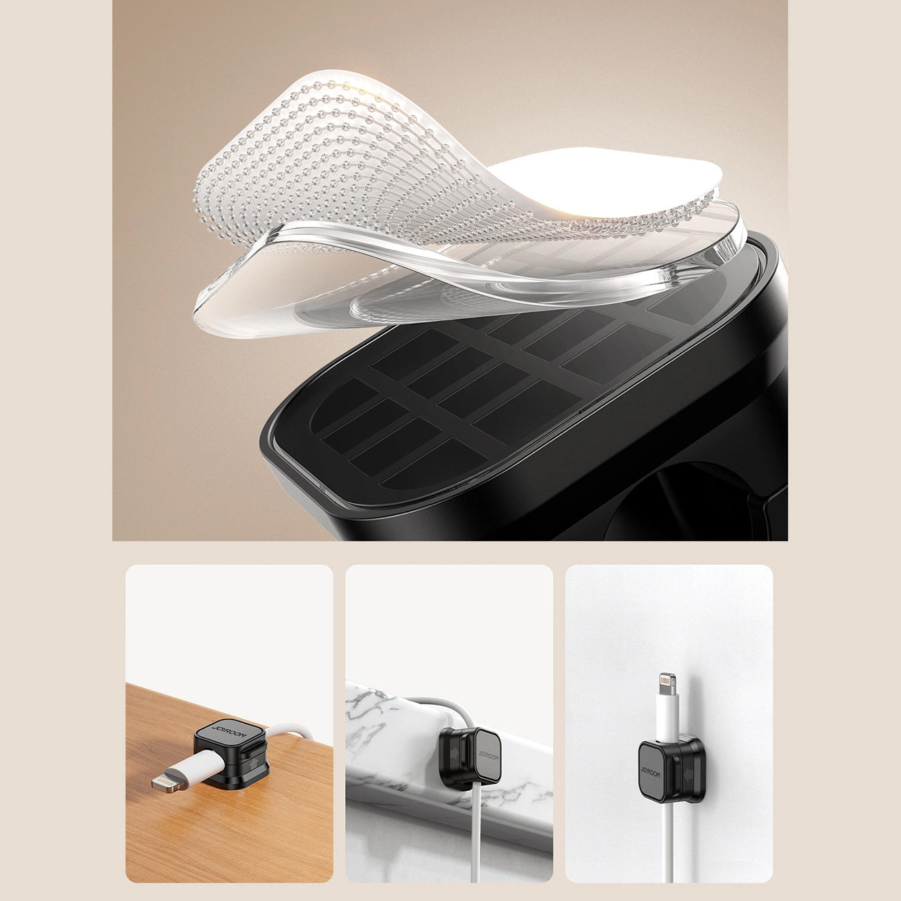 Kabelorganisatör Joyroom JR-ZS368, Set med 6 Stycken, Svart