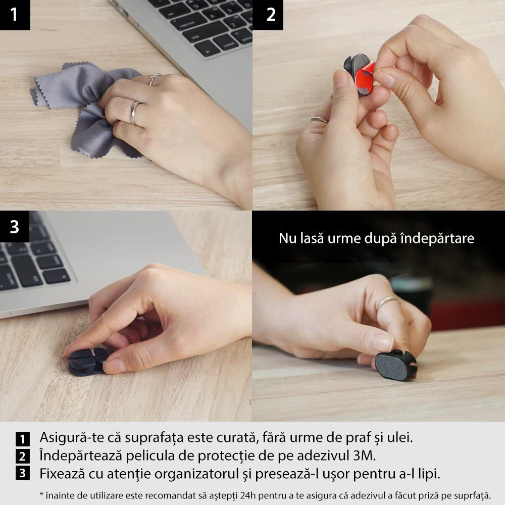 Ringke Kabelorganisatör, Set med 6 stycken, Svart