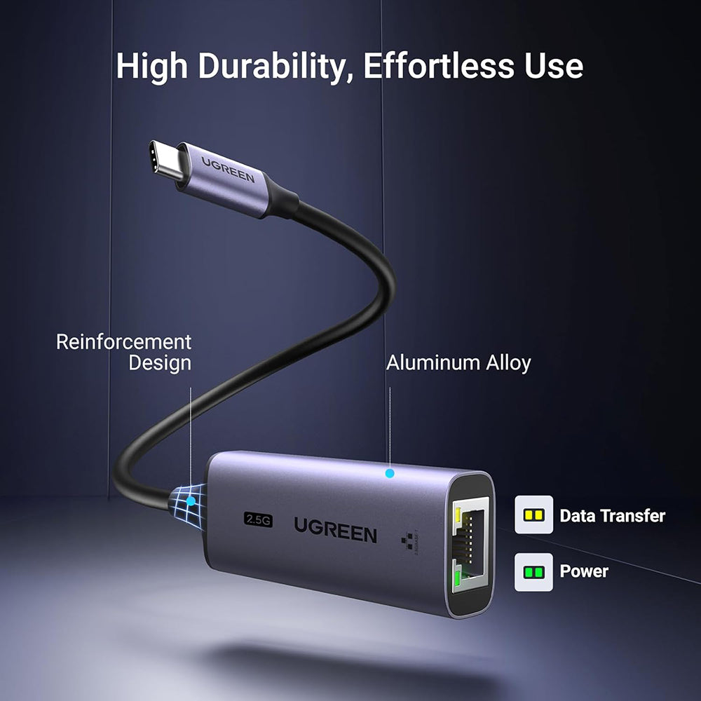 UGREEN CM648 (25052) nätverkskort, RJ45, USB-C, Grå