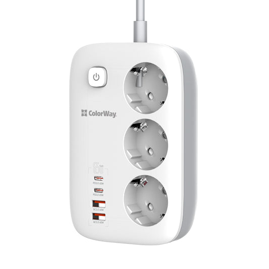 Förlängningssladd ColorWay, 3 x Schuko, Vit