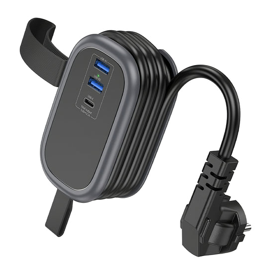 Förlängningssladd HOCO NS6, 12W, 2,4A, 2 x USB-A - 1 x USB-C - 1 x Schuko, Svart