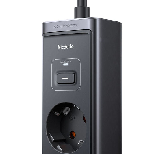 Förlängningssladd McDodo CH-0620, 3 x Schuko - 1 x USB-A - 2 x USB-C, Svart