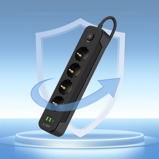 Förlängningssladd Tech-Protect PCL4X3, 10,5W, 2,1A, 2 x USB-A - 1 x USB-C - 4 x Schuko, svart