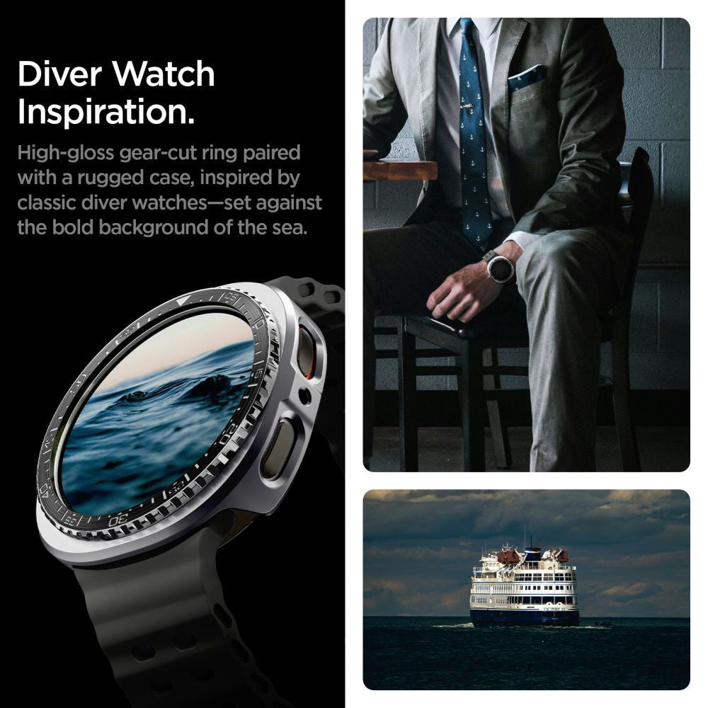 Spigen Tune Pro Diver skyddsram för Samsung Galaxy Watch8 44mm, Svart