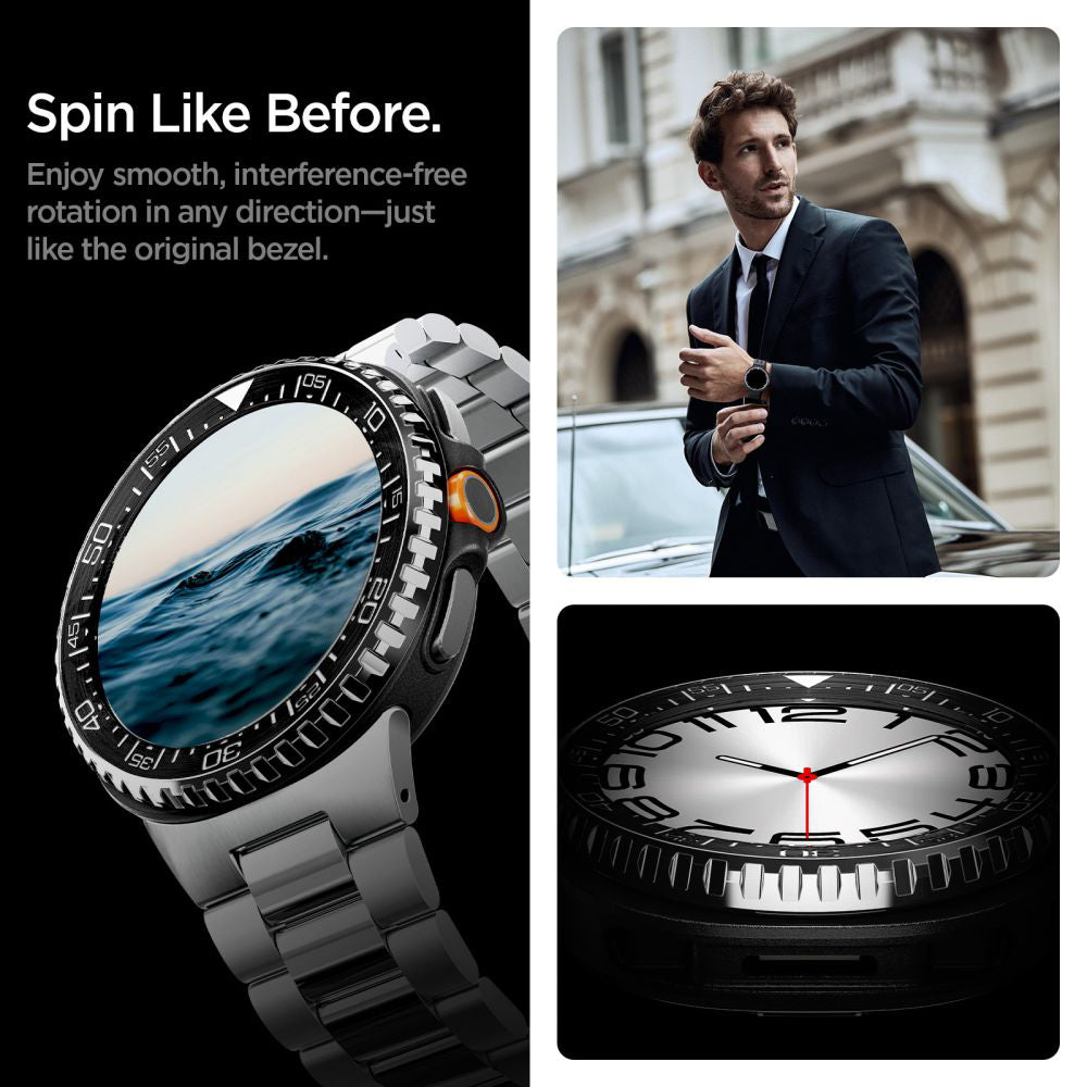 Spigen Tune Pro Diver skyddsram för Samsung Galaxy Watch8 Classic, Svart