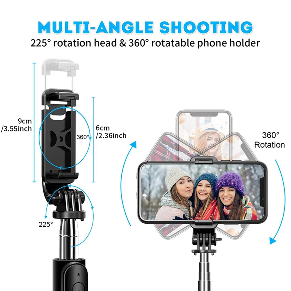 Selfie Stick Bluetooth Techsuit Q02, Universal, Svart