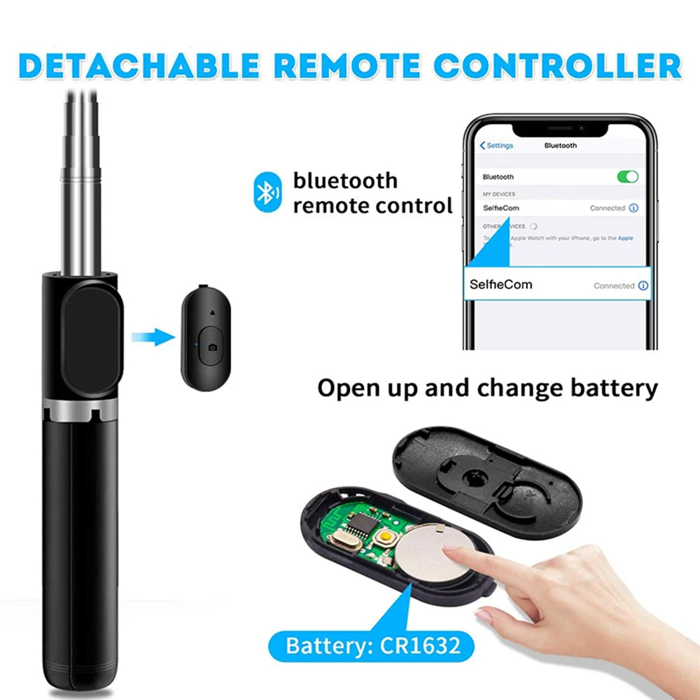 Selfie Stick Bluetooth Techsuit Q02, Universal, Svart