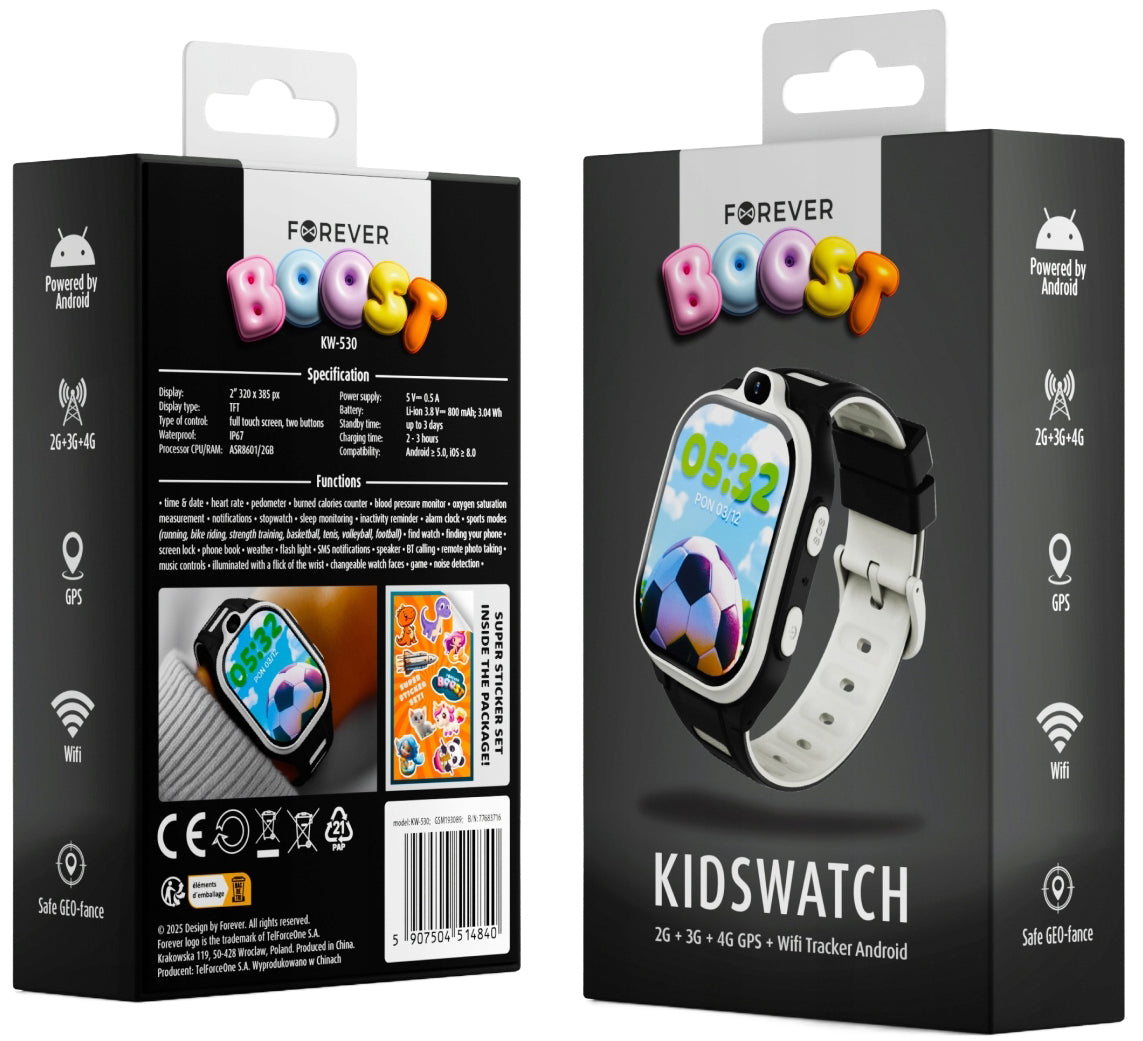 Smartwatch Forever Kids Boost KW-530 Call, Svart