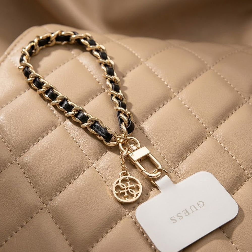 Guess Saffiano 4G Charm Telefonlanyard, Svart