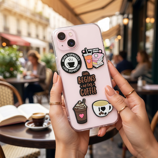 3D OEM Coffee-klistermärke för telefon-/tabletfodral, set om 5 stycken, flerfärgat