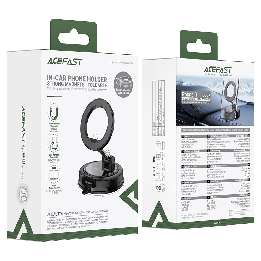 Acefast D70 Magnetic Car Mount, 4.7inch - 6.9inch, Black