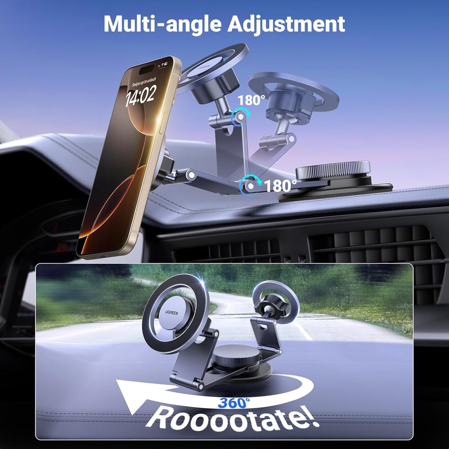 UGREEN LP865 Universal Magnetic Car Holder, Black