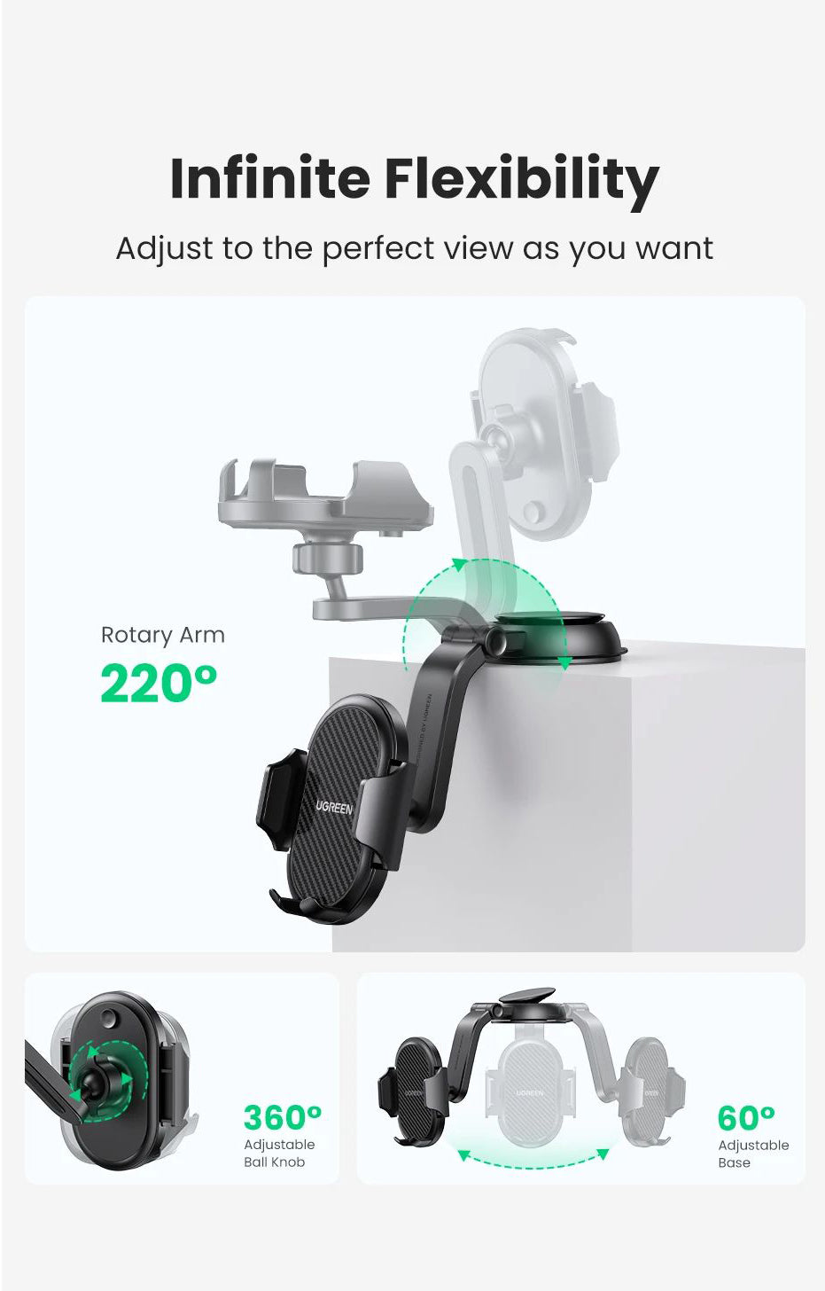 UGREEN LP405 Bilhållare, Universal, Svart