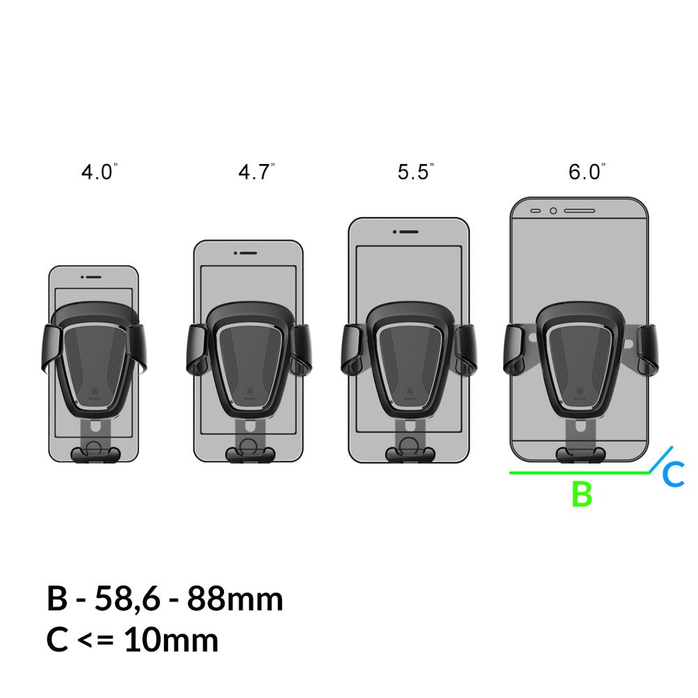 Baseus Air Vent Gravity Car Mount, 4 tum - 6 tum, svart SUYL-01