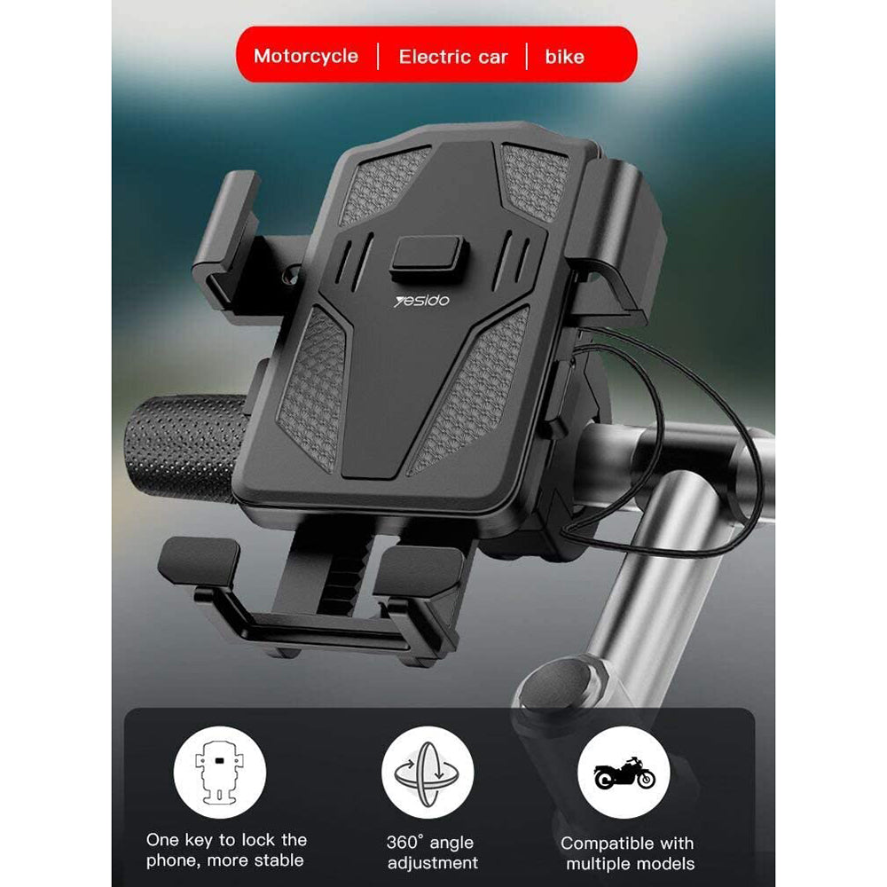 Cykel- och motorcykelhållare Yesido C94, 4 tum - 6,5 tum, Svart