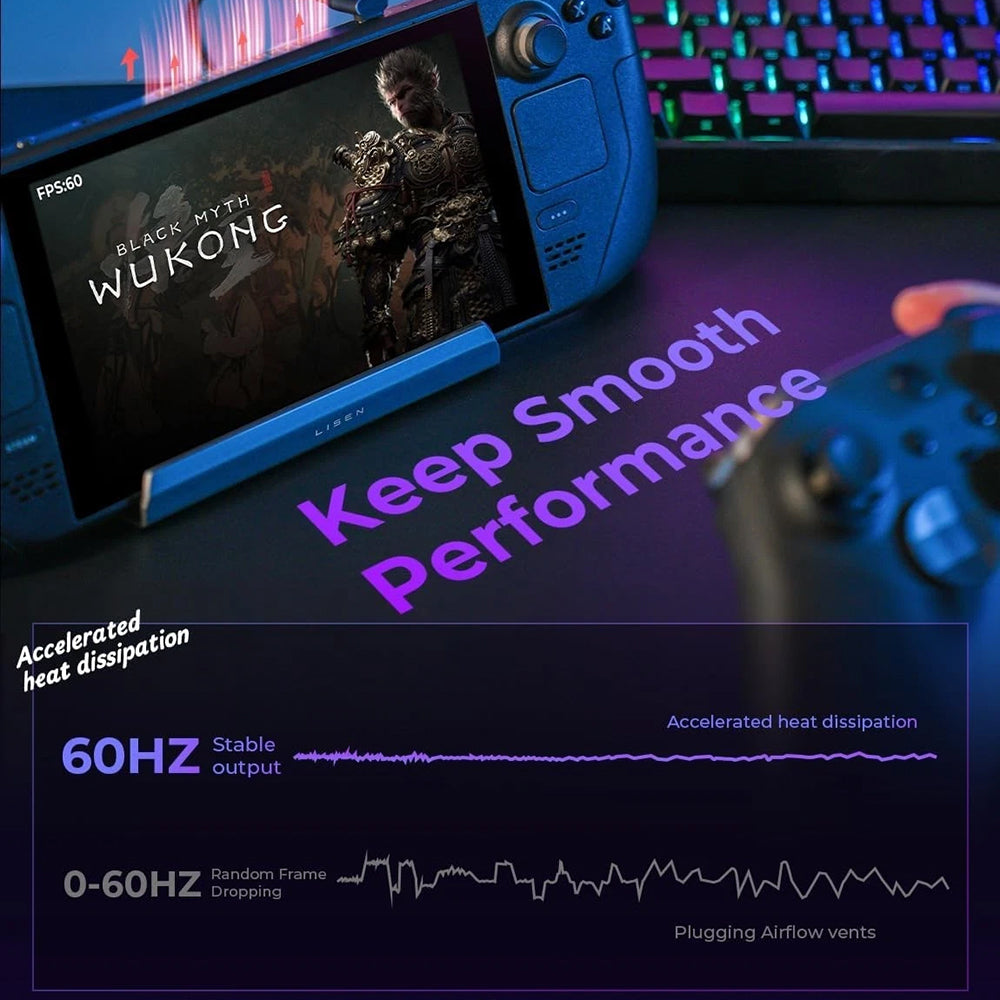 Hub-stöd med kylare Lisen S1 för ROG / Lenovo / Razer / Aya / Logitech / Onexplayer-serien, Svart YL0423110005